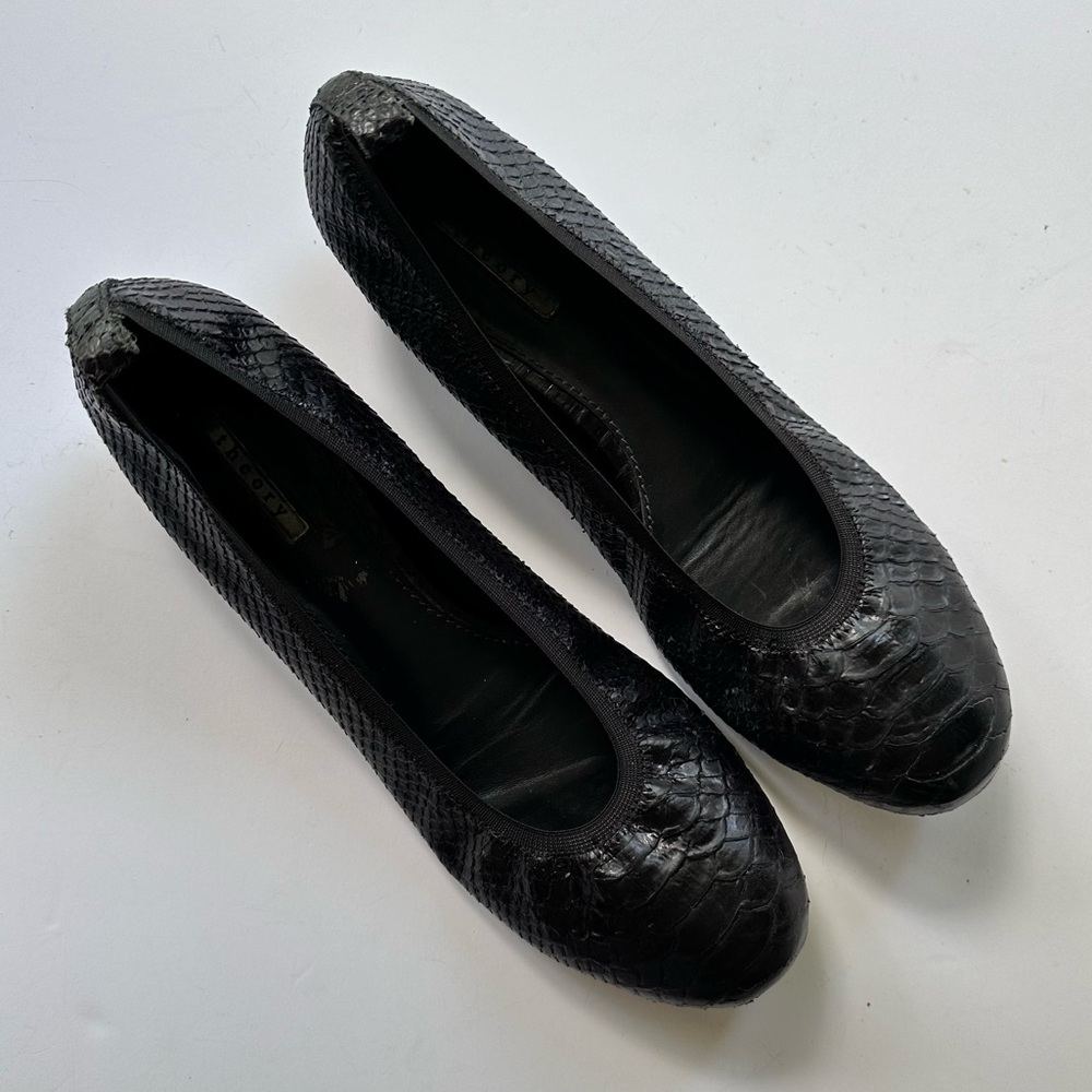 Theory Black Python Snakeskin Ballet Flats With L… - image 4
